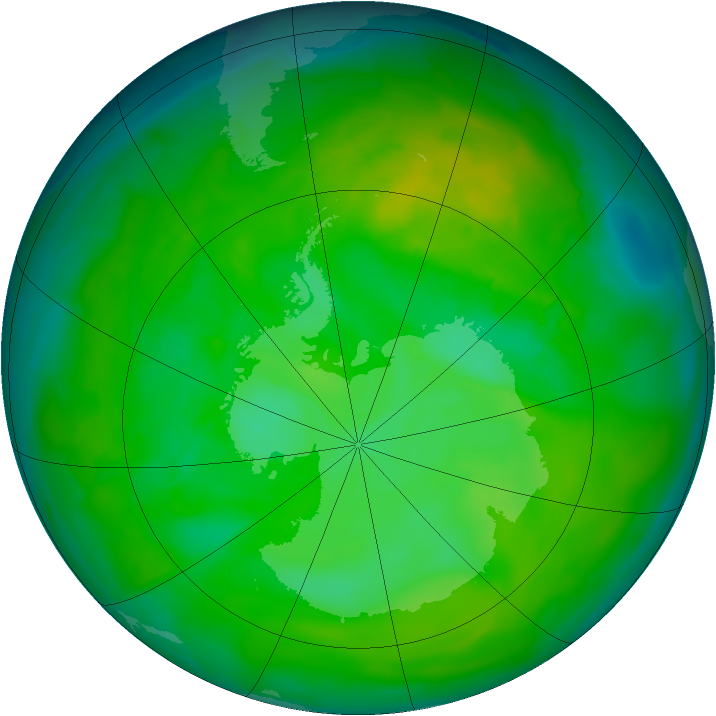 Antarctic ozone map for 10 December 2012